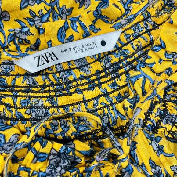 ZARA BLOUSE RUFFLE KEY HOLE NECK PUFF SLEEVES TUCKEBLE SZ S FLORAL BOHO CHIC - Picture 7 of 16